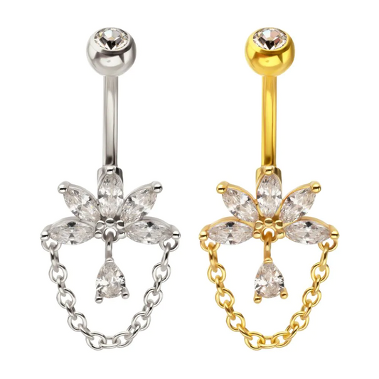 5 Marquise And Teardrop With Chain Dangle Navel