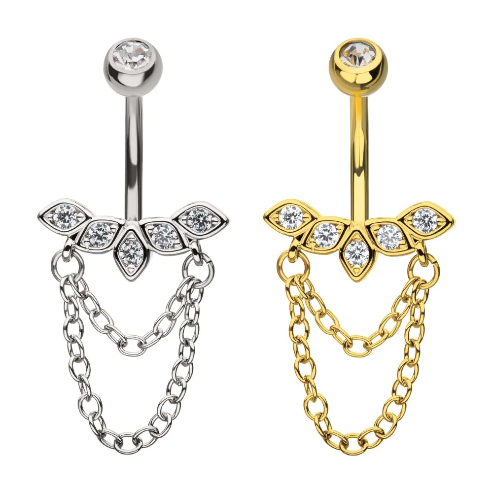 5 Petal CZ With 2 Chains Navel