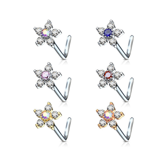 5 Petal Flower L-Shape Nose Stud 20g