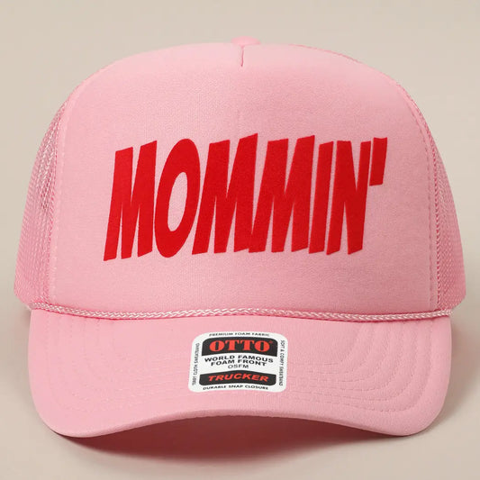 Pink Mommin' Text Logo Printed Mesh Back Trucker Hat