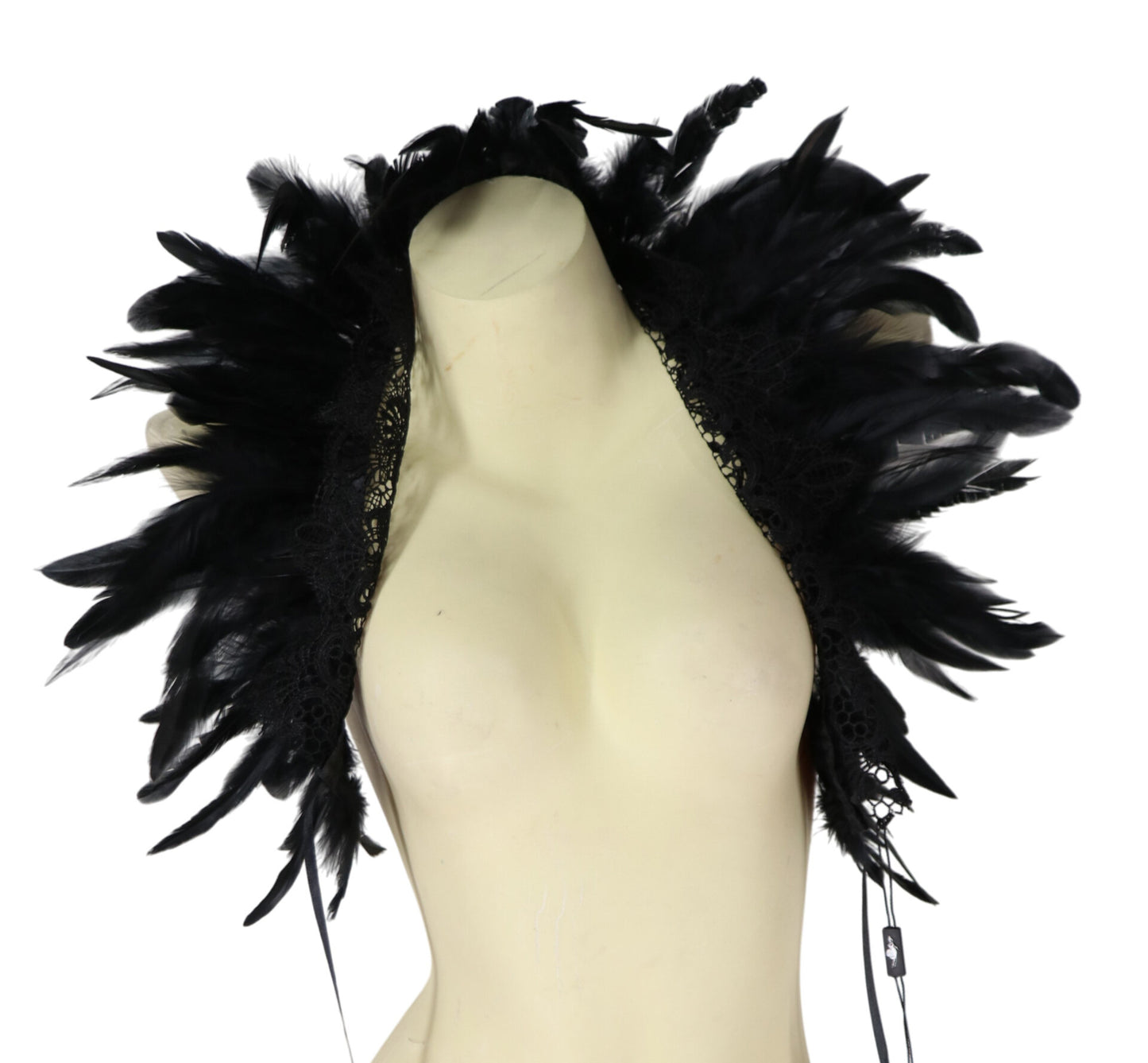 Black Feather Shoulder Cape With Lace