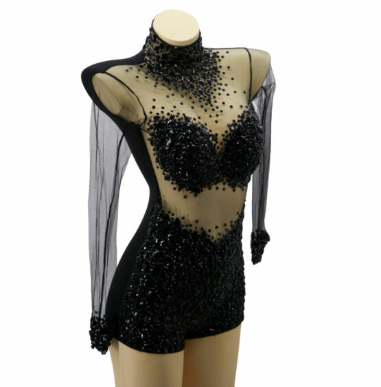 Embellished Gemstone Mesh Onepiece