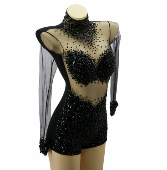 Embellished Gemstone Mesh Onepiece