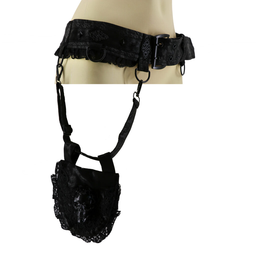 Sac banane lacé avec tête de mort et ceinture en cuir