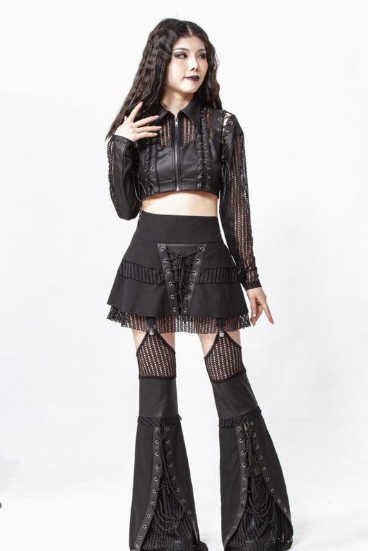 Contrast Fishnet Laced Skirt With Detachable Leg Warmers