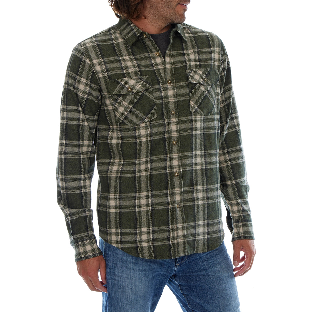 Long Sleeve Flannel Plaid Front Pockets Shirt