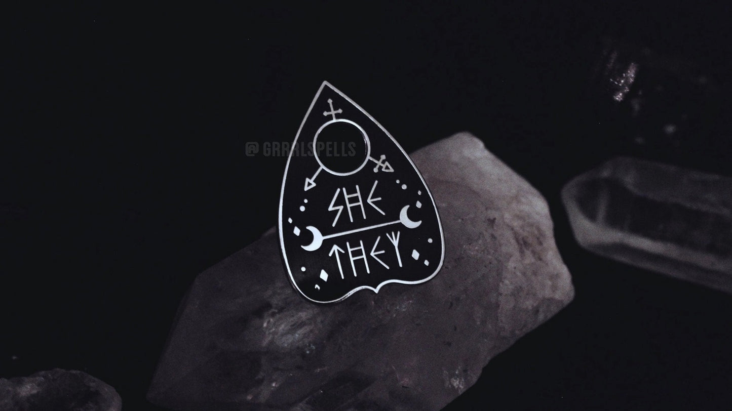 She/They Pronoun Planchette Pin