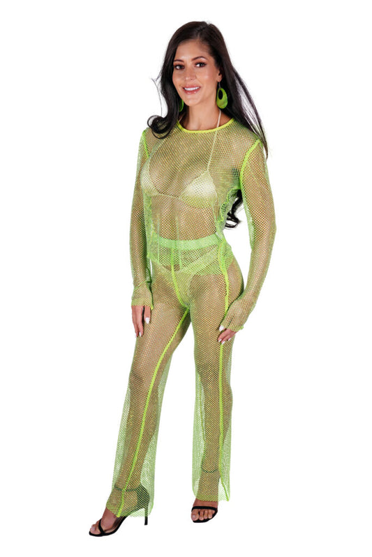 Rhinestone Mesh Pants