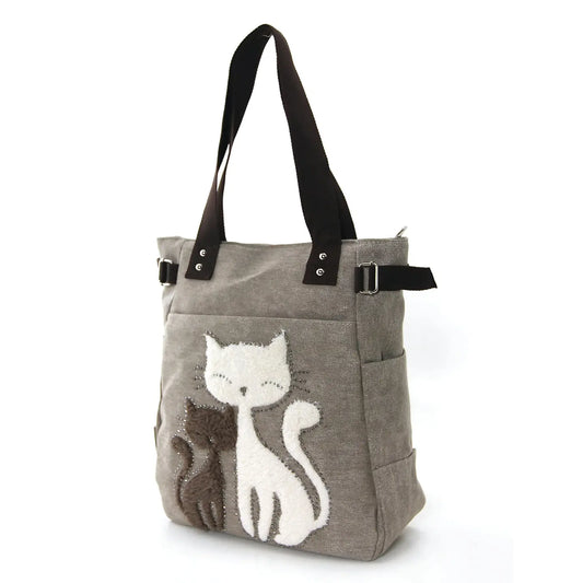 Lovely Cats with Faux Fur and Studs Canvas Tote Bag