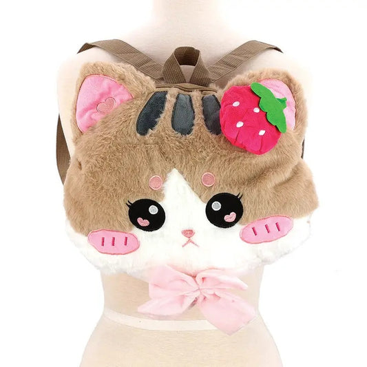 Strawberry Cat Face Furry Backpack