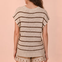Striped Knit Sweater Short Sleeve Top
