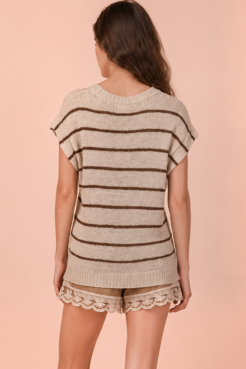 Striped Knit Sweater Short Sleeve Top