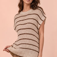 Striped Knit Sweater Short Sleeve Top