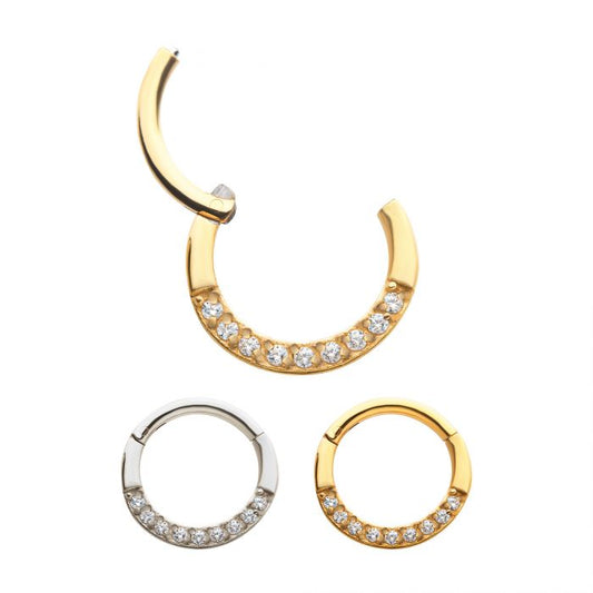 16g 9 Prong Gem Inlay Hinged Hoop