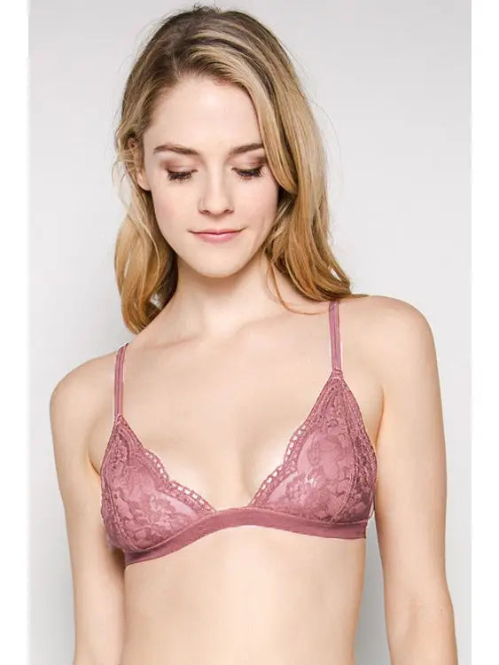 Floral Sheer Lace Triangle Lowcut Mesh Lined Bralette
