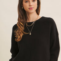 Dolman Sleeve Sweater With Satin Back Tie