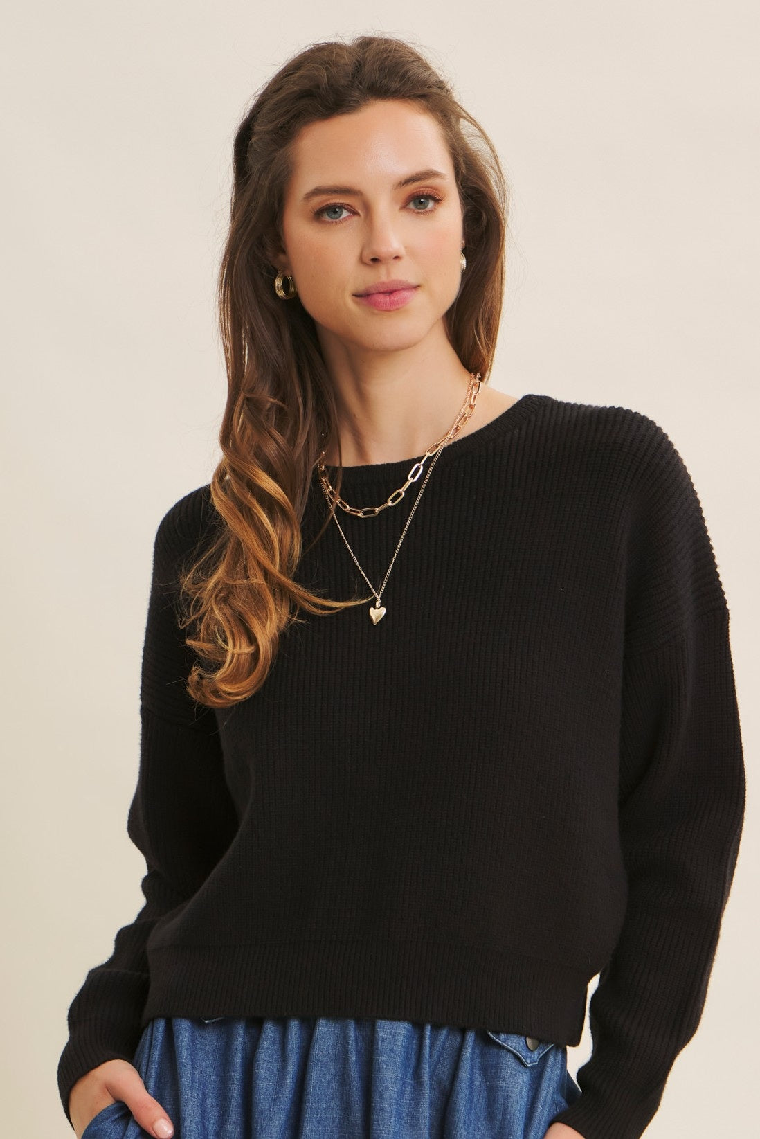 Dolman Sleeve Sweater With Satin Back Tie