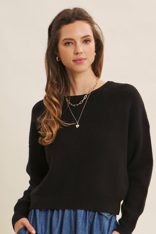 Dolman Sleeve Sweater With Satin Back Tie