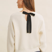 Dolman Sleeve Sweater With Satin Back Tie