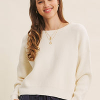 Dolman Sleeve Sweater With Satin Back Tie