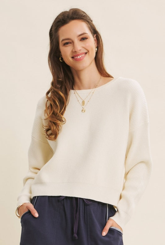 Dolman Sleeve Sweater With Satin Back Tie