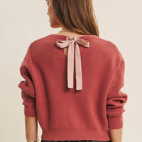 Dolman Sleeve Sweater With Satin Back Tie