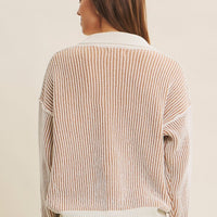 Two Tone Textured Stripe Henley Sweater Top