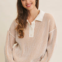 Two Tone Textured Stripe Henley Sweater Top