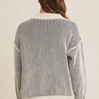 Two Tone Textured Stripe Henley Sweater Top