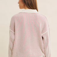 Two Tone Textured Stripe Henley Sweater Top