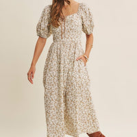 Golden Hour Floral Puff Sleeve Dress With Smocked Back