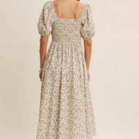Golden Hour Floral Puff Sleeve Dress With Smocked Back