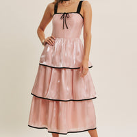 Velvet Contrast Shimmering Tiered Midi Dress