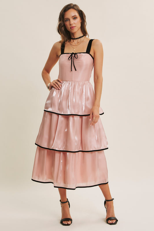 Velvet Contrast Shimmering Tiered Midi Dress