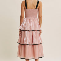 Velvet Contrast Shimmering Tiered Midi Dress