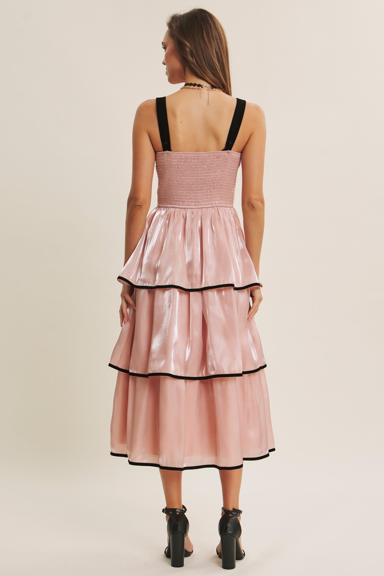 Velvet Contrast Shimmering Tiered Midi Dress