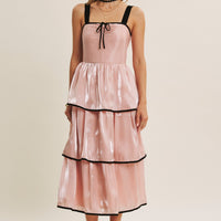 Velvet Contrast Shimmering Tiered Midi Dress