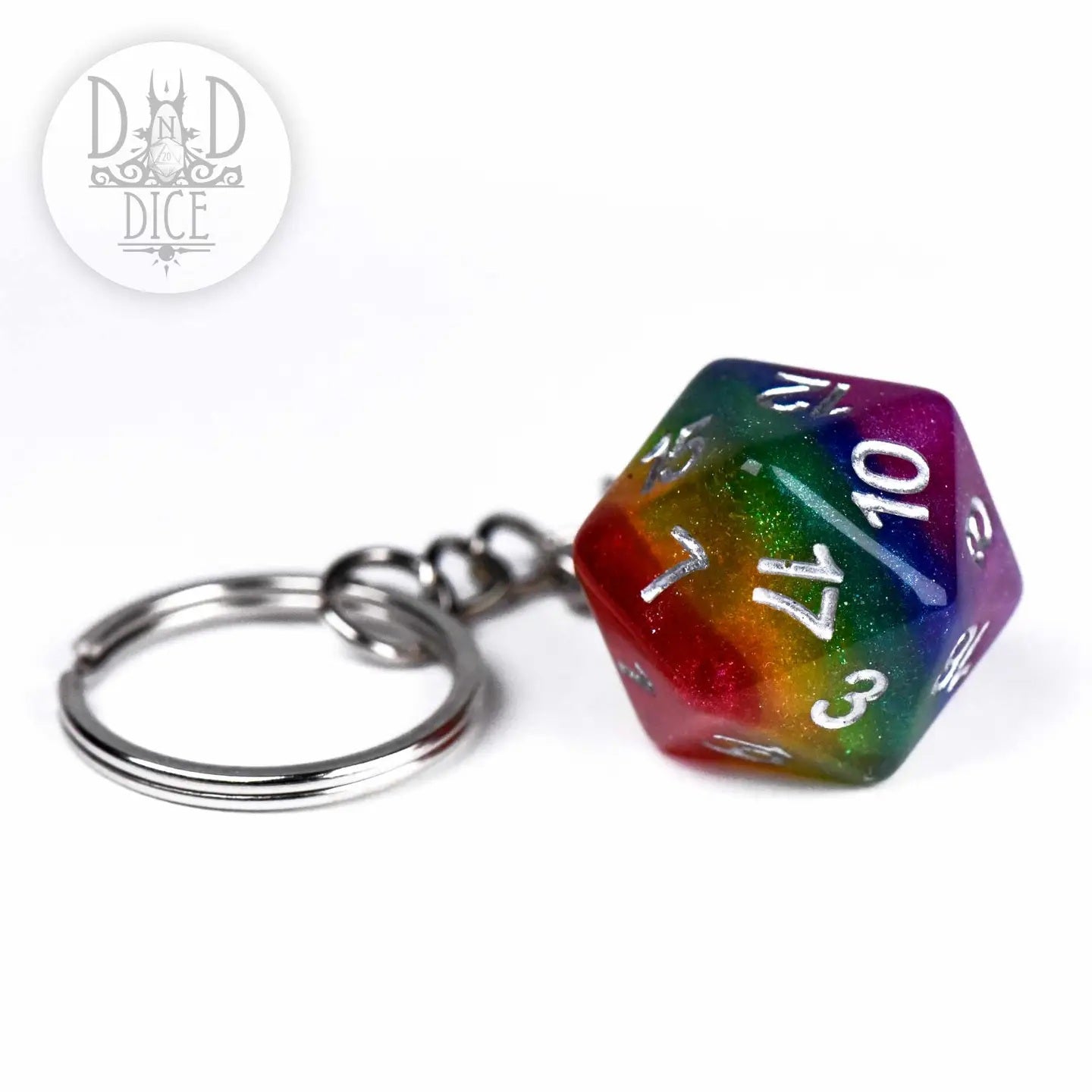 Rainbow D20 Keychain