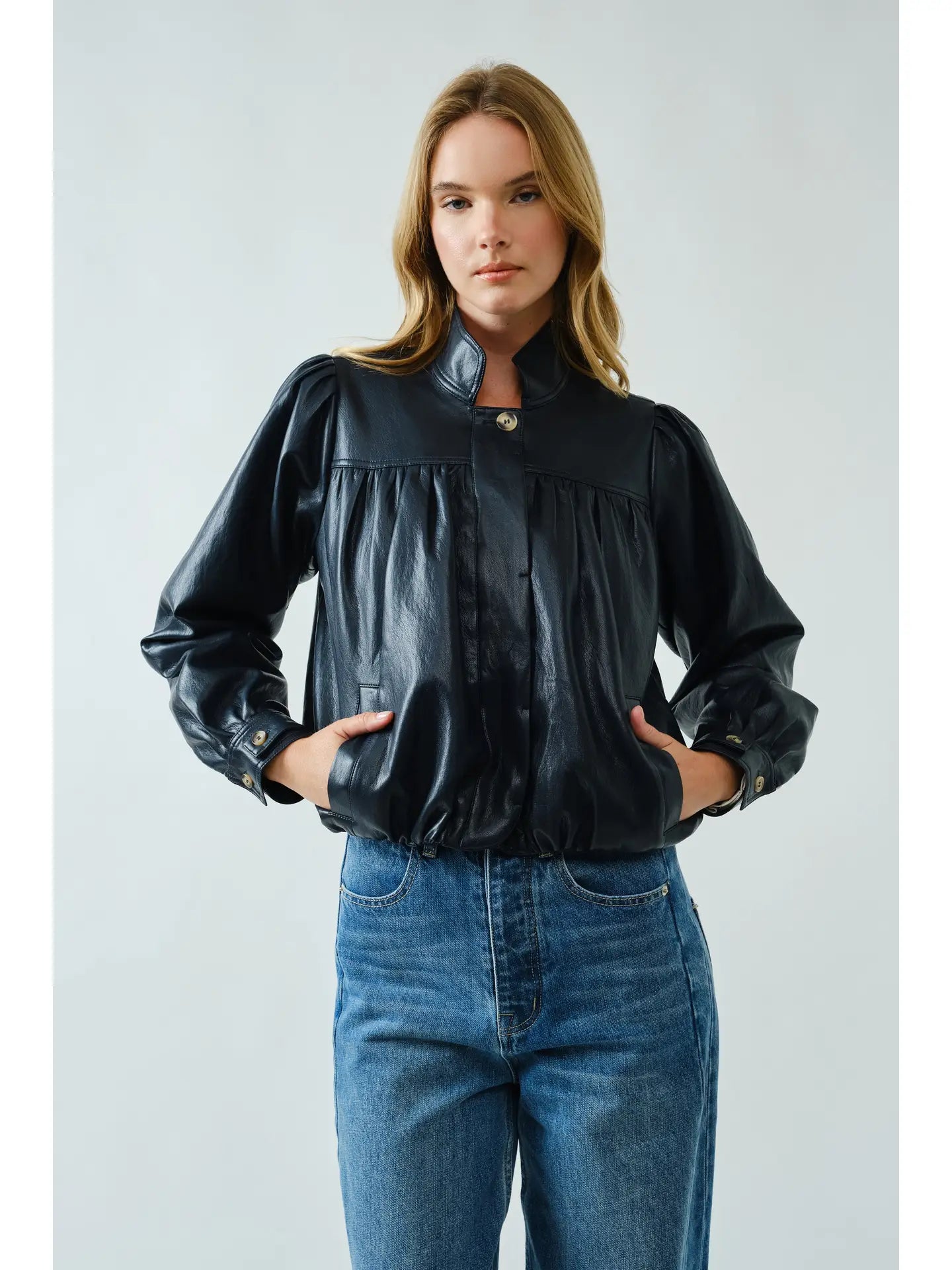 Super Soft Bobble Hem Vegan Leather Jacket
