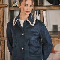 Lace Collar Faux Suede Jacket