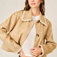 Lace Collar Faux Suede Jacket