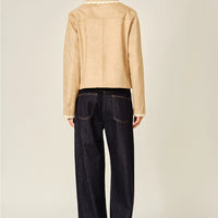 Lace Collar Faux Suede Jacket
