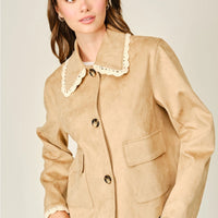 Lace Collar Faux Suede Jacket
