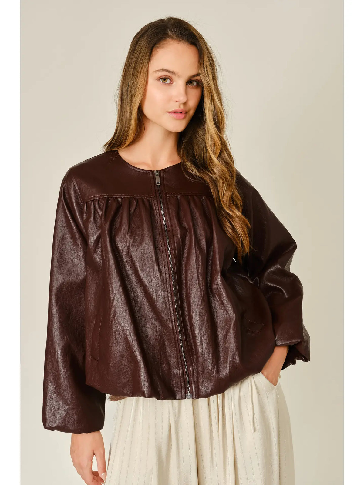 Balloon Bomber Vegan Leather Jacket