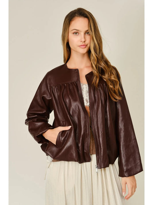 Balloon Bomber Vegan Leather Jacket