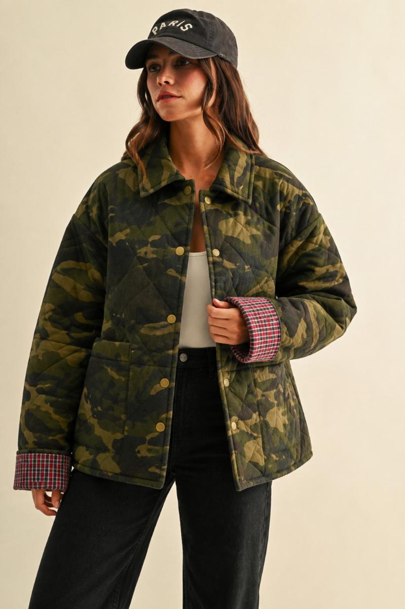Camo Contrast Quilted Denim Jacket