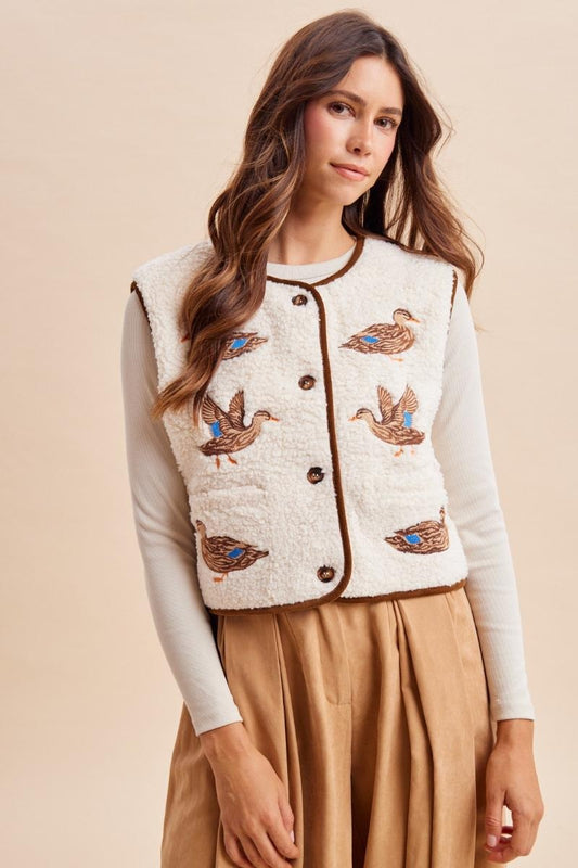 Mallard Duck Embroidery Fleece Vest