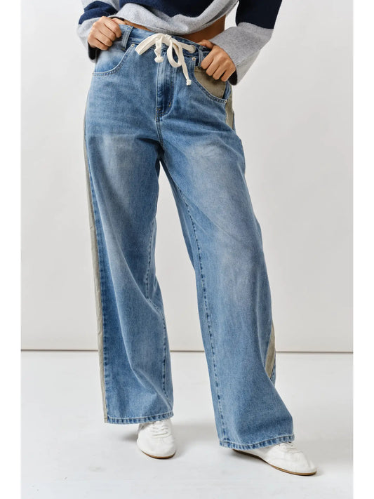 Contrast Line Detail Slouchy Straight Jeans