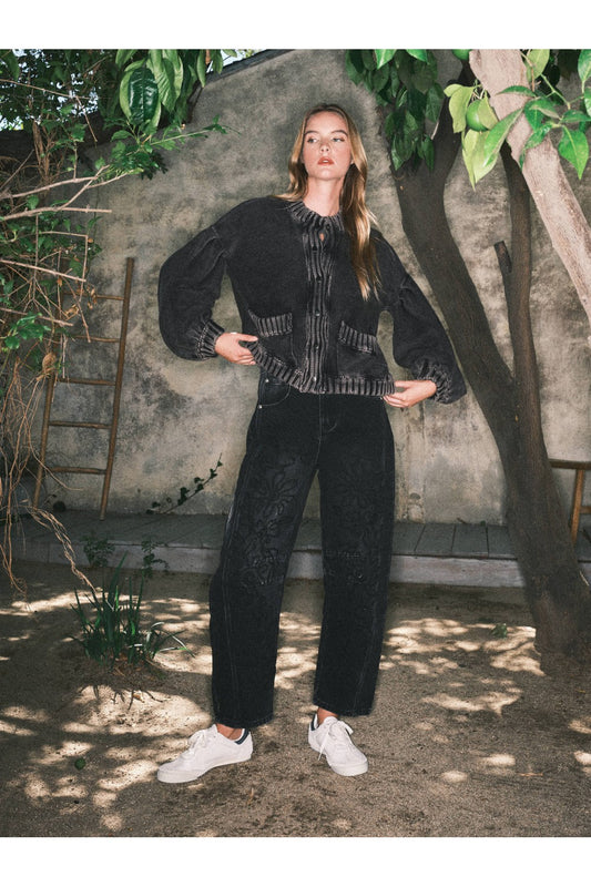 Embroidered Detail Cotton Barrel Pants