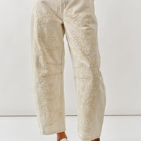 Embroidered Detail Cotton Barrel Pants